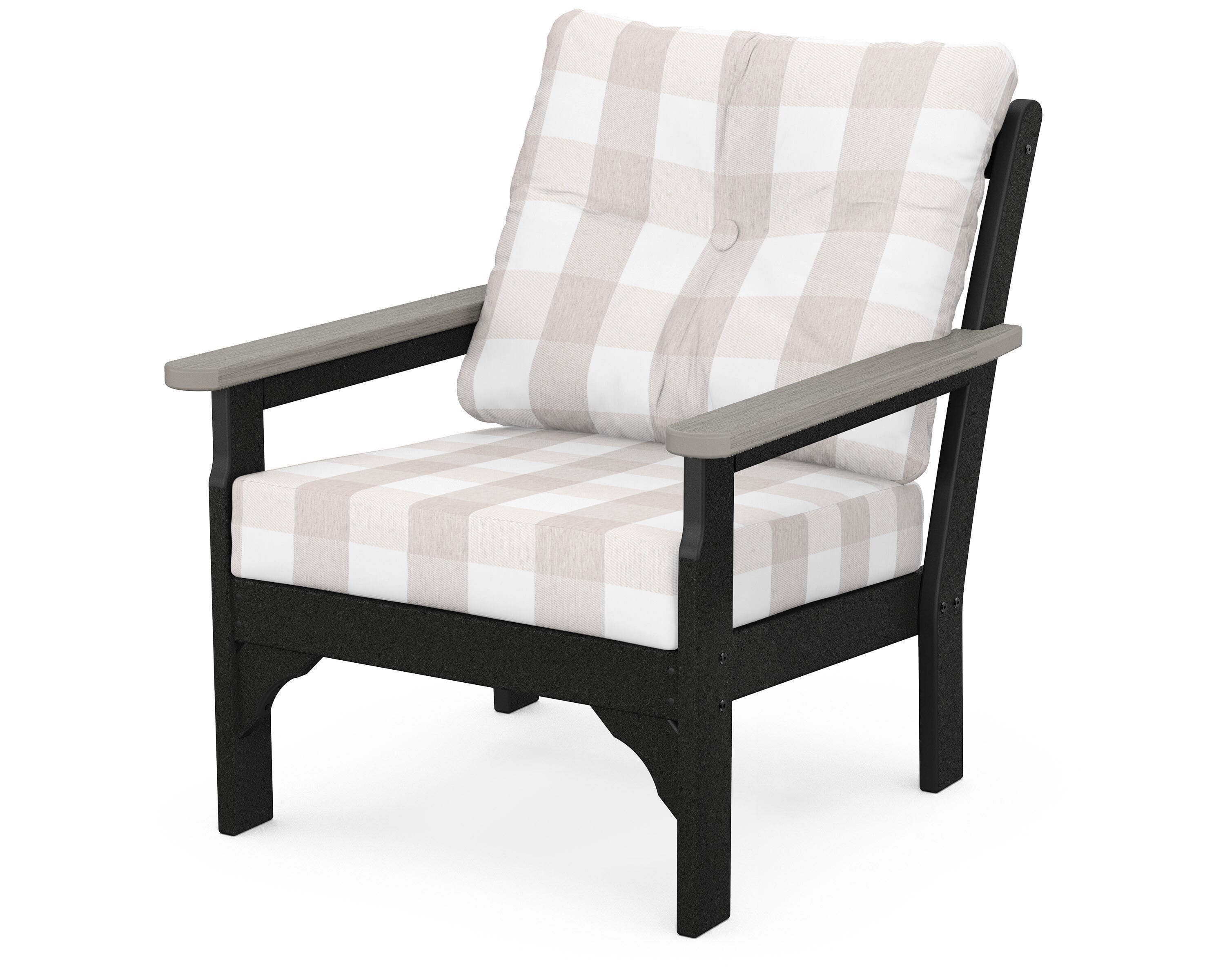 POLYWOOD® Vineyard Deep Seating Chair in Black / Driftwood / Buffalo Plaid Dune Burlap
