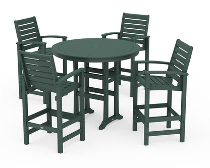 POLYWOOD® 5 Piece Signature Bar Dining Set in Green