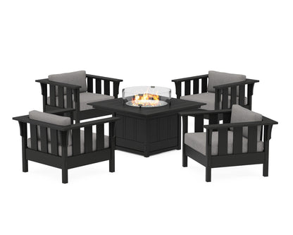 Martha Stewart by POLYWOOD® Acadia 5-Piece Deep Seating Set with Fire Pit Table in Black / Grey Mist