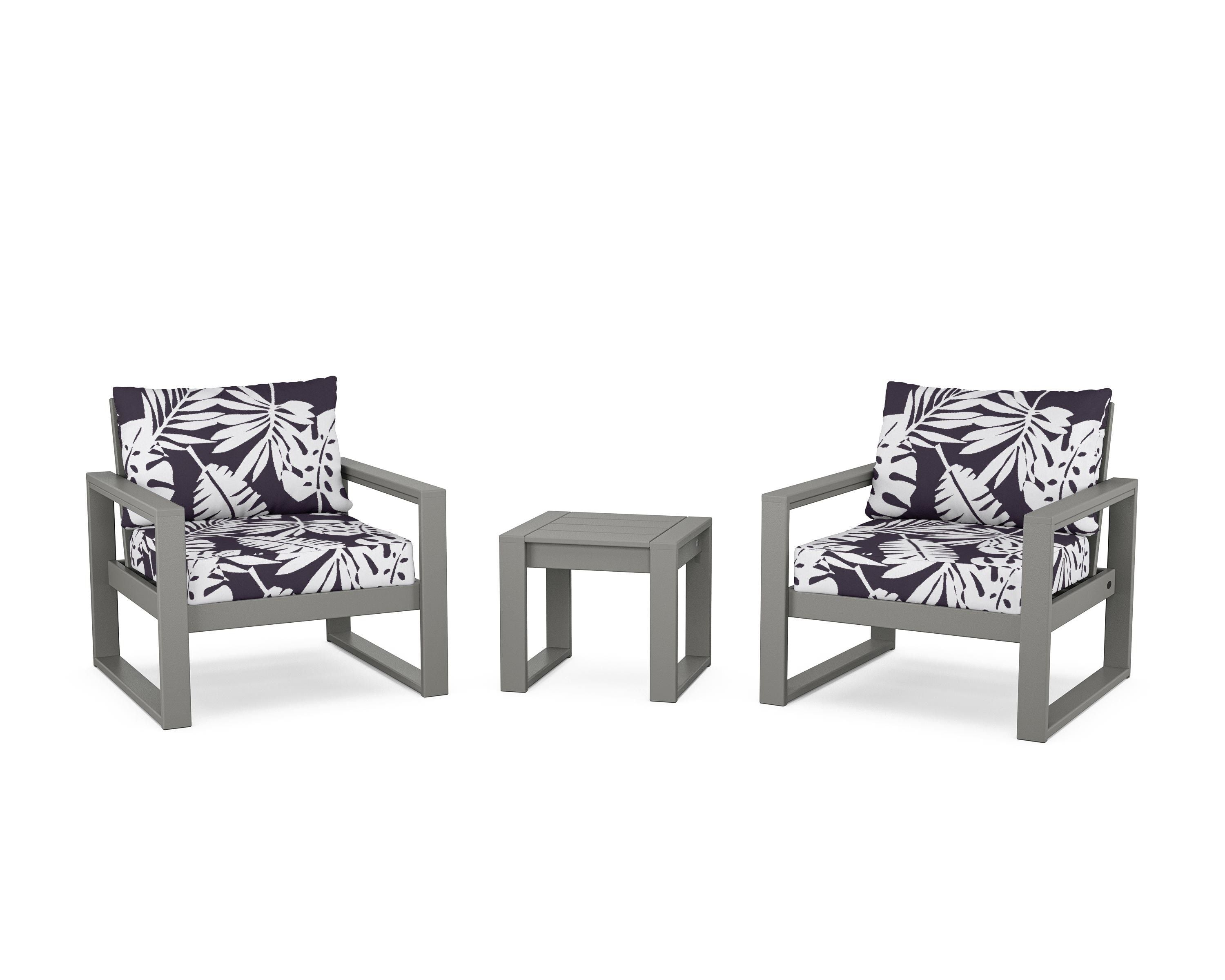 POLYWOOD® EDGE Sectional 3-Piece Deep Seating Set in Slate Grey / Leaf Navy