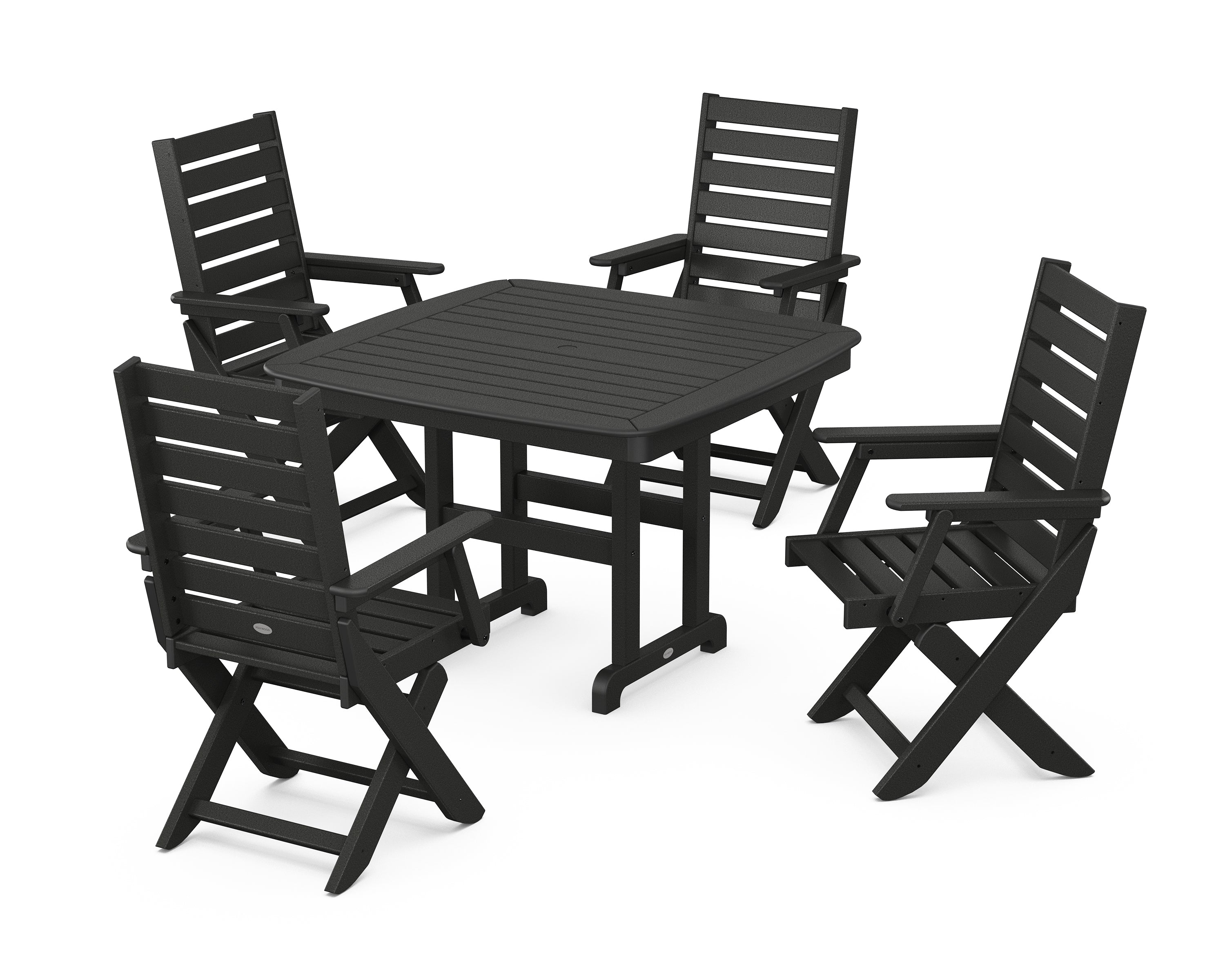 POLYWOOD® Captain Folding Chair 5-Piece Dining Set with Trestle Legs in Black