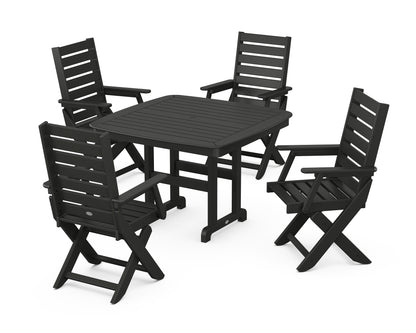 POLYWOOD® Captain Folding Chair 5-Piece Dining Set with Trestle Legs in Black