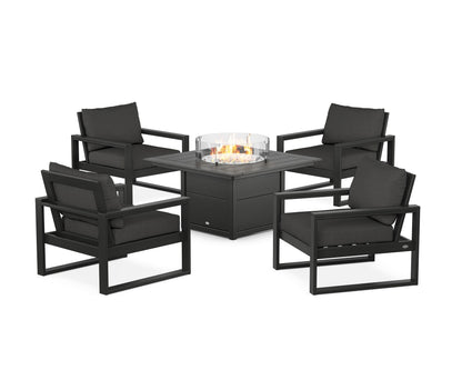 POLYWOOD® EDGE Sectional 5-Piece Deep Seating Set with Fire Pit Table in Black / Spectrum Carbon