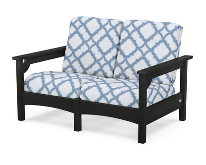 POLYWOOD® Club Loveseat in Black / Trellis Sky Blue