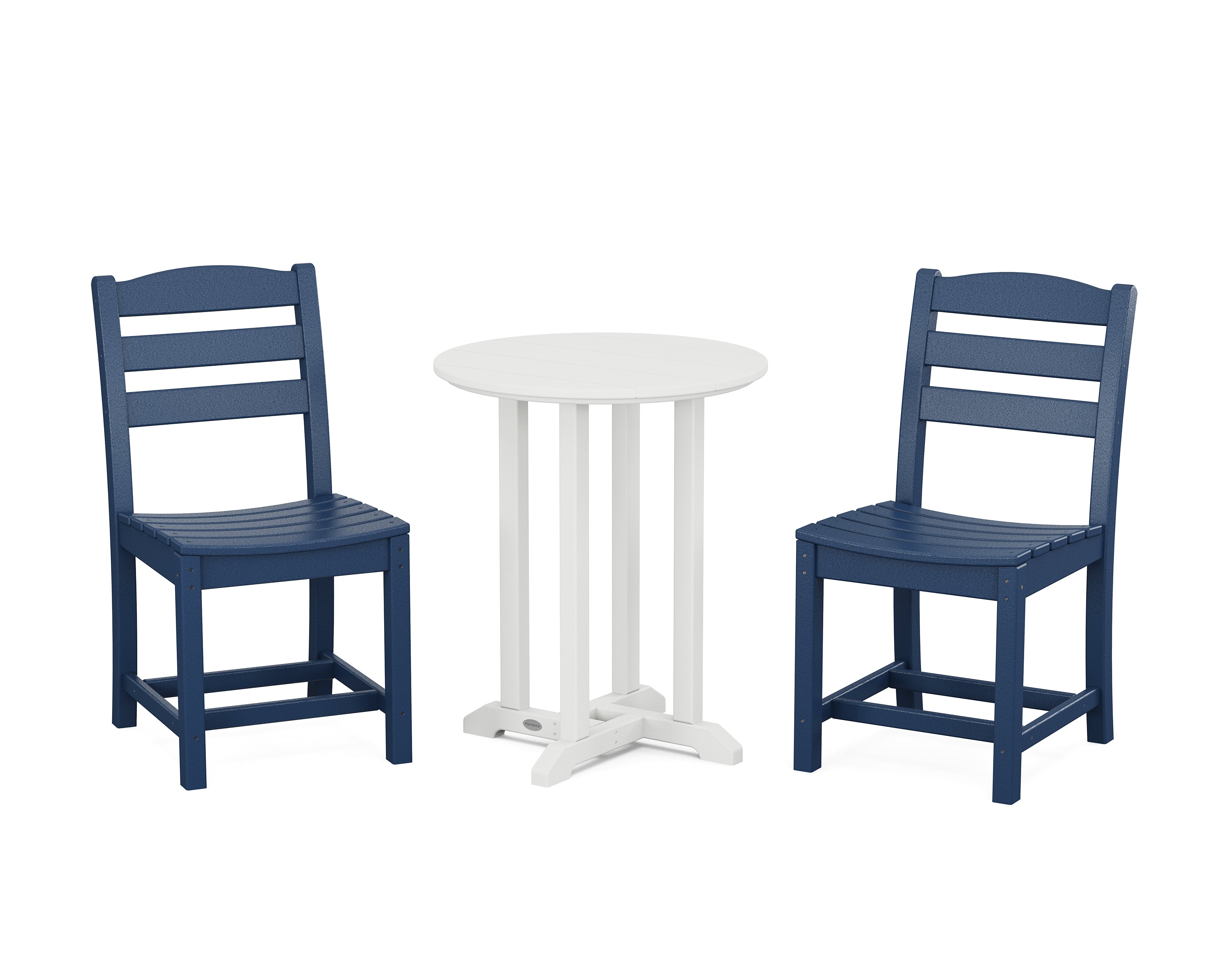 POLYWOOD® La Casa Café Side Chair 3-Piece Round Bistro Dining Set in Navy / White