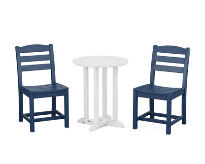POLYWOOD® La Casa Café Side Chair 3-Piece Round Bistro Dining Set in Navy / White