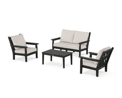 POLYWOOD® Chippendale 4-Piece Deep Seating Set with Loveseat in Black / Cast Ash