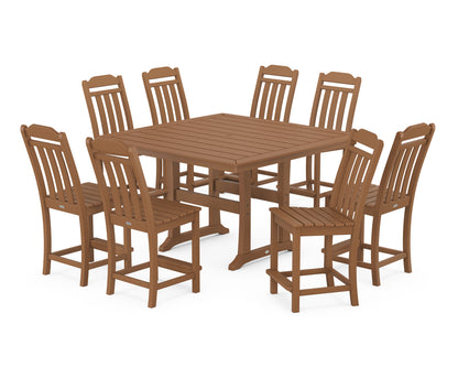 Country Living Cottage 9-Piece Square Side Chair Counter Set with Trestle Legs in Teak