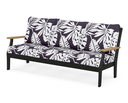 POLYWOOD® Braxton Deep Seating Sofa in Black / Natural / Leaf Navy