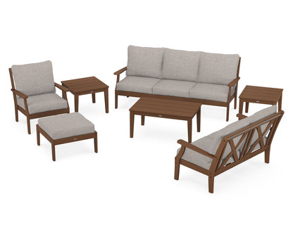 POLYWOOD® Braxton 7-Piece Deep Seating Set in Teak / Weathered Tweed