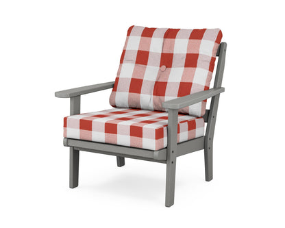 POLYWOOD® Mission Deep Seating Chair in Slate Grey / Buffalo Plaid Crimson