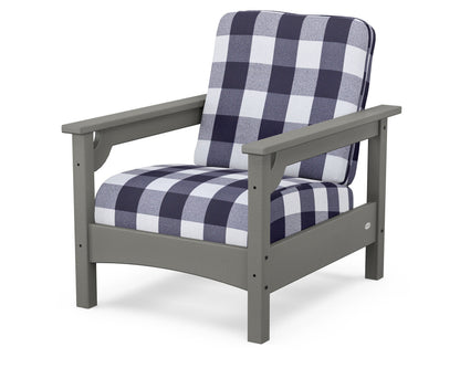 POLYWOOD® Club Chair in Slate Grey / Buffalo Plaid Navy