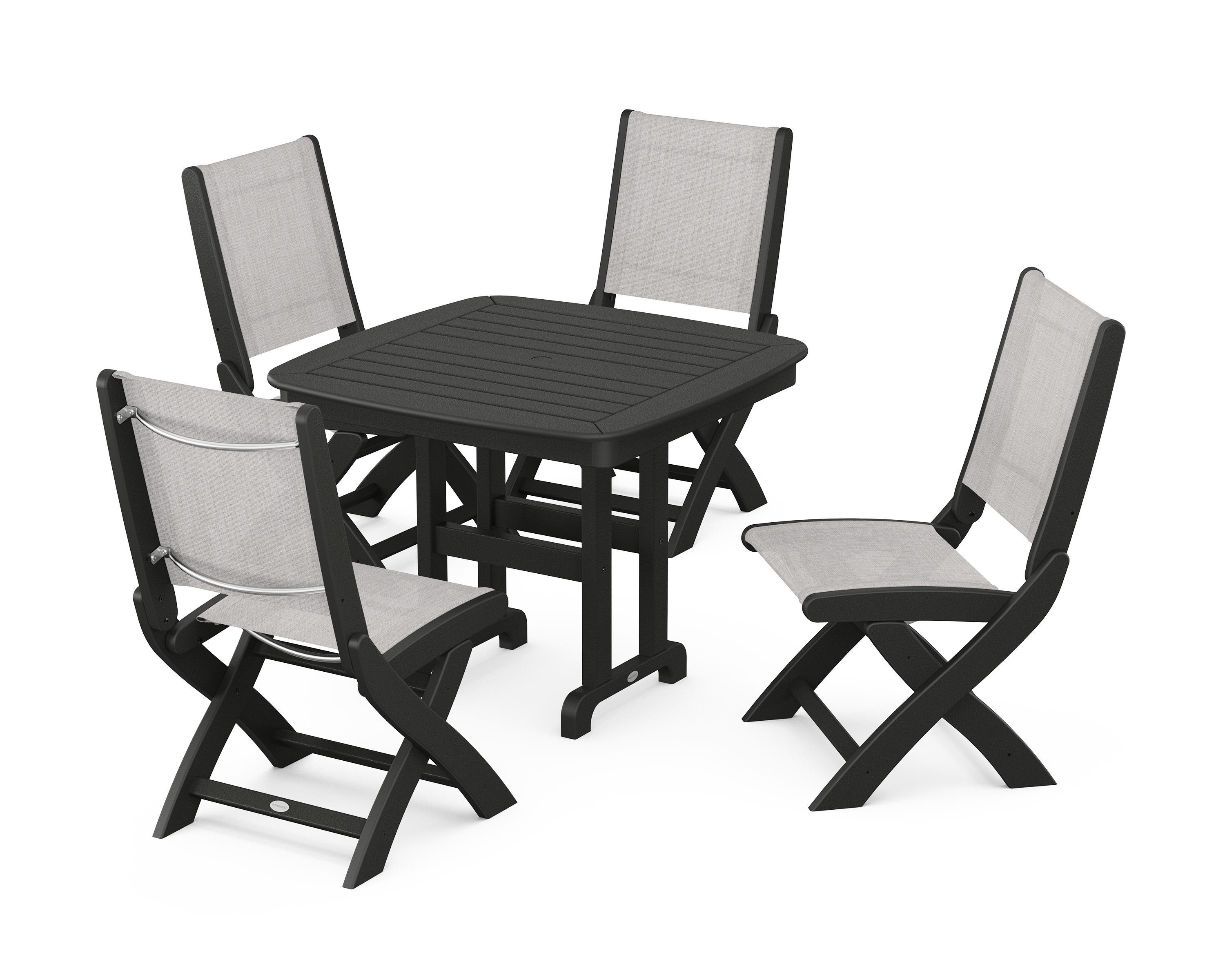 POLYWOOD® Coastal Folding Side Chair 5-Piece Dining Set in Black / Parchment Sling