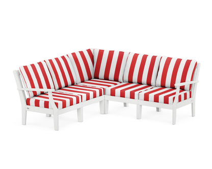 POLYWOOD® Braxton Modular 5-Piece Deep Seating Set in White / Cabana Stripe Crimson