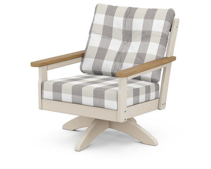POLYWOOD® Vineyard Deep Seating Swivel Chair in Sand / Natural / Buffalo Plaid Grey Mist