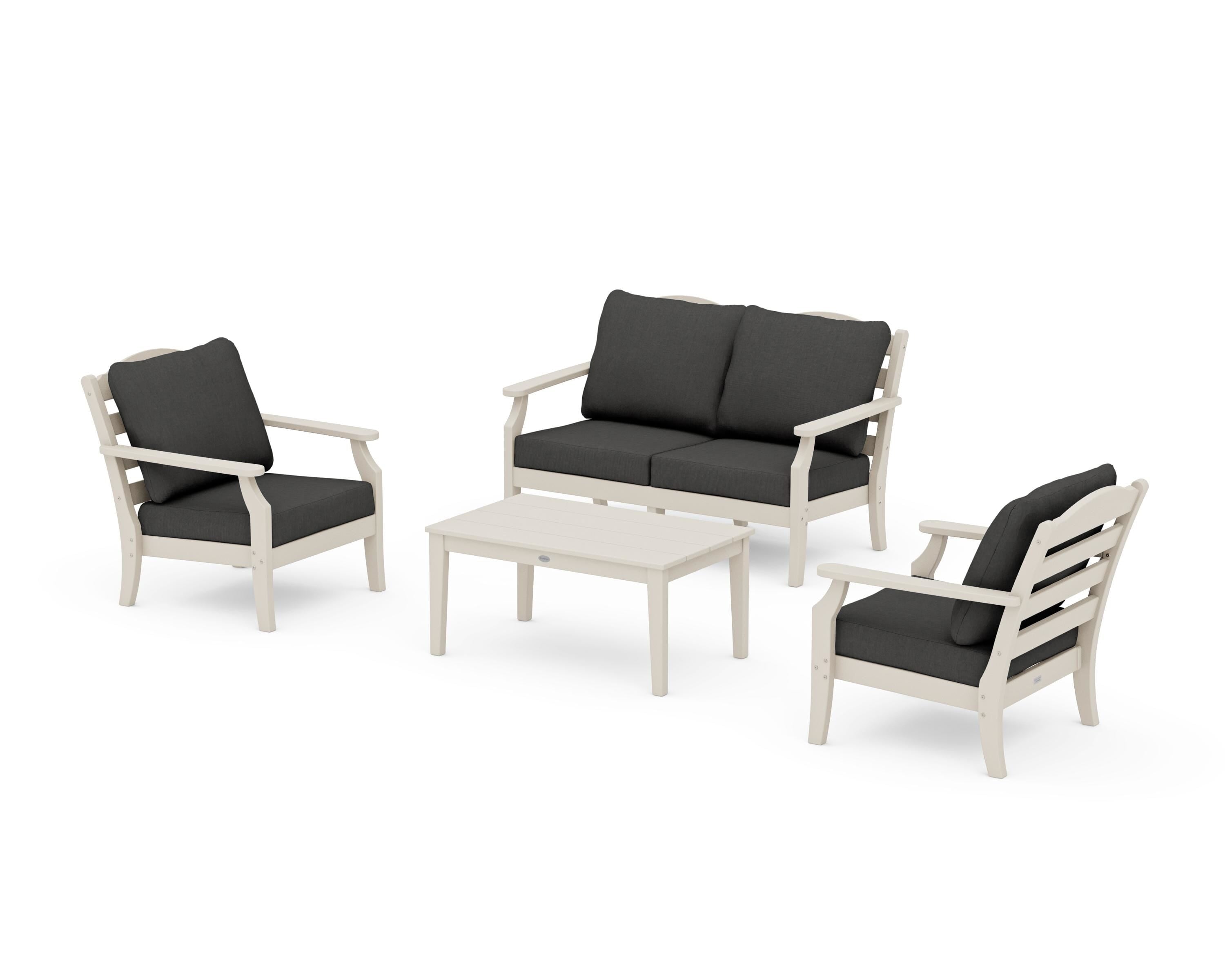 Draper James™ by  POLYWOOD® Savannah 4-Piece Deep Seating Set with Loveseat in Sand / Spectrum Carbon