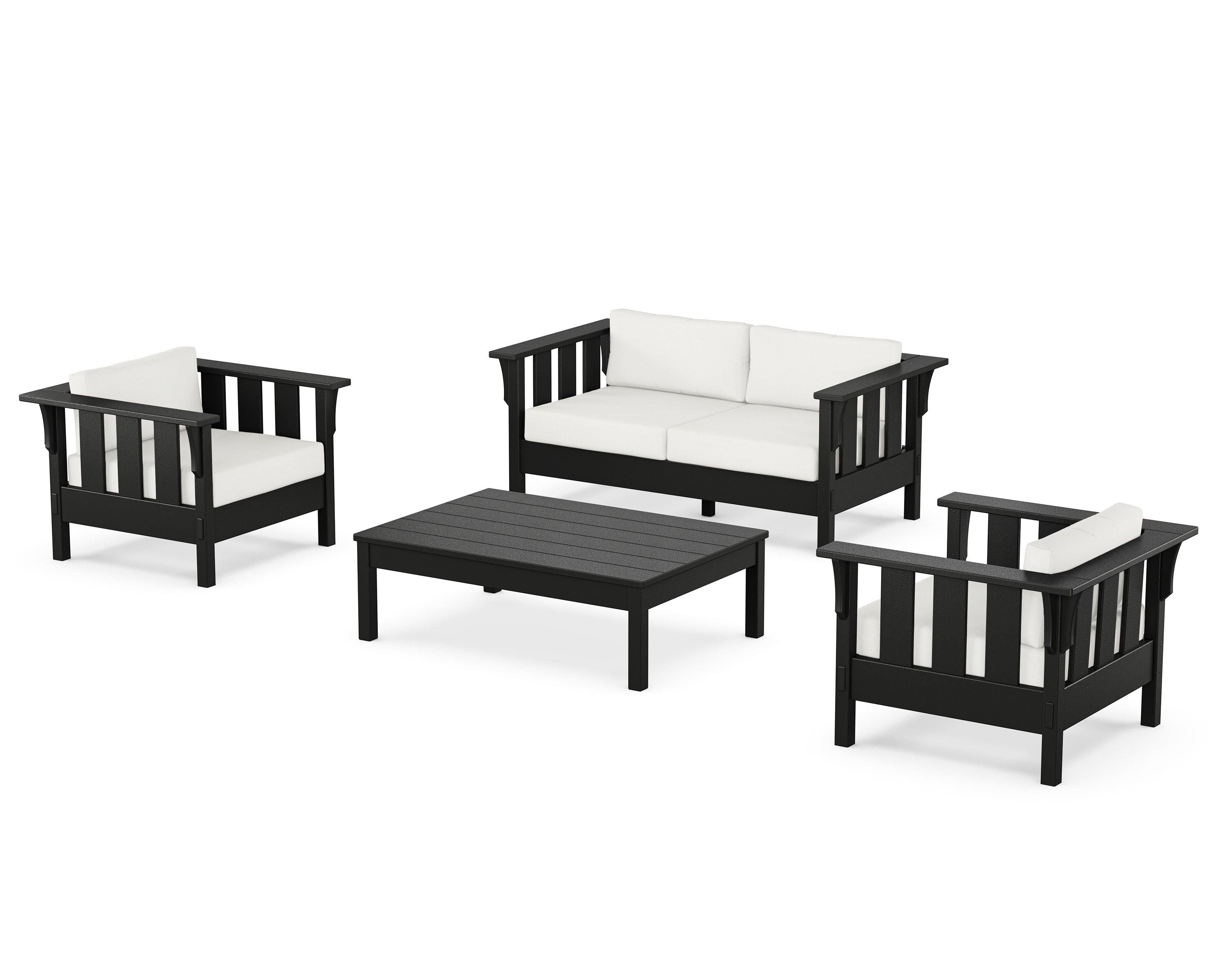 Martha Stewart by POLYWOOD® Acadia 4-Piece Deep Seating Set with Loveseat in Black / Natural Linen