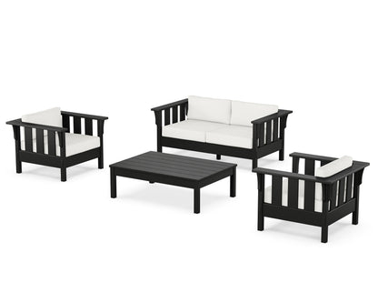 Martha Stewart by POLYWOOD® Acadia 4-Piece Deep Seating Set with Loveseat in Black / Natural Linen