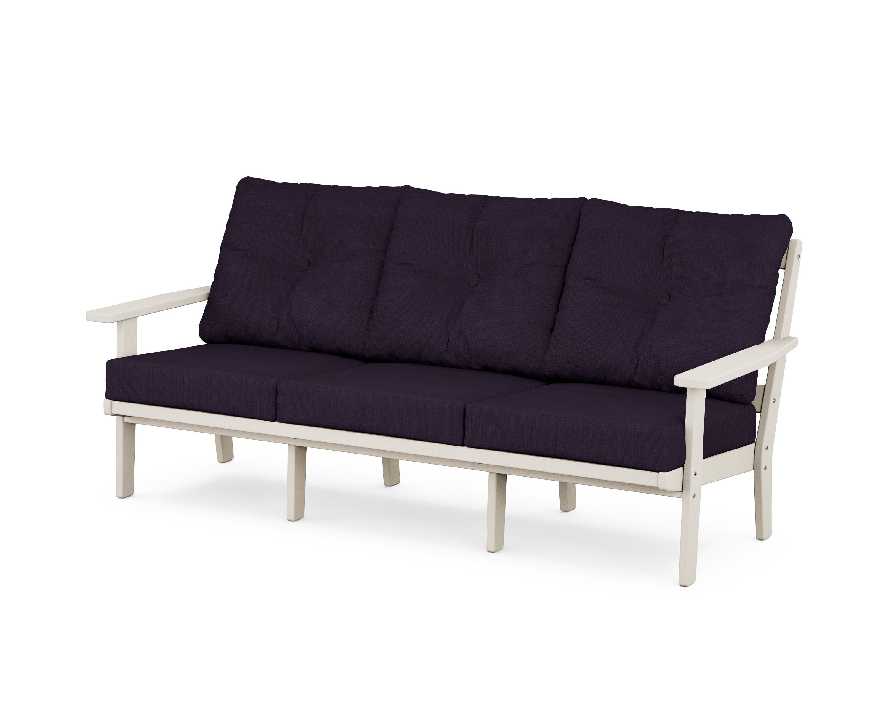 POLYWOOD® Oxford Deep Seating Sofa in Sand / Navy Linen