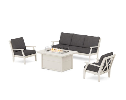 POLYWOOD® Braxton Deep Seating Fire Pit Table Set in Sand / Ash Charcoal