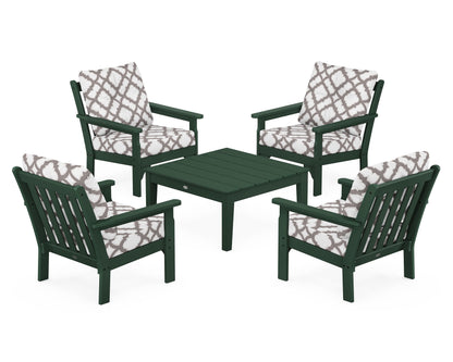 POLYWOOD® Vineyard 5-Piece Deep Seating Conversation Set in Green / Trellis Grey Mist