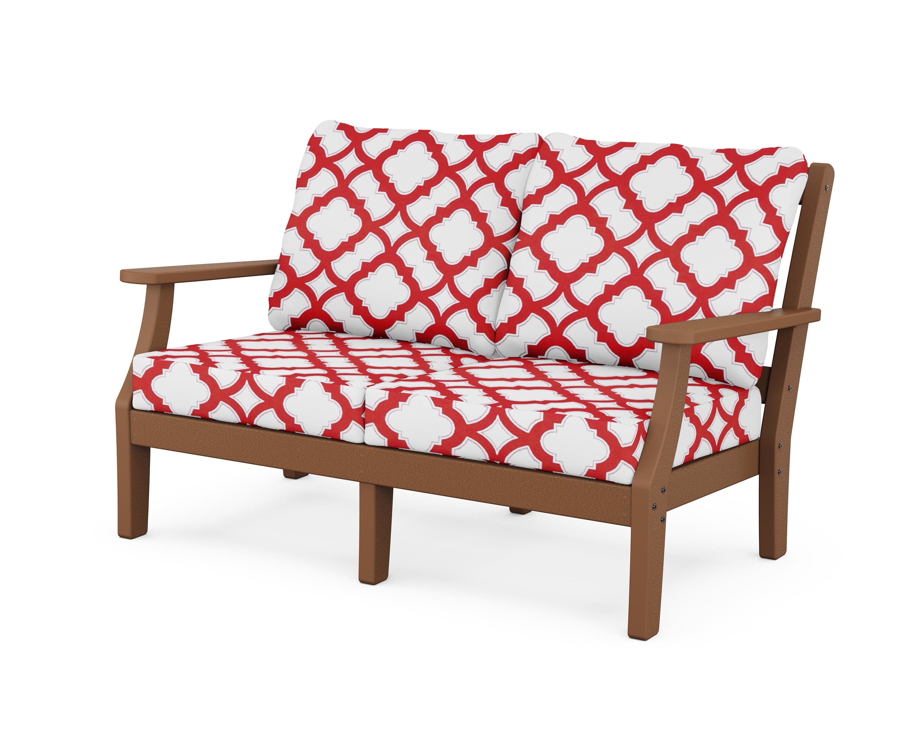 Martha Stewart by POLYWOOD® Chinoiserie Deep Seating Loveseat in Teak / Trellis Crimson