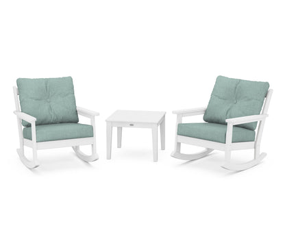 POLYWOOD® Vineyard 3-Piece Deep Seating Rocker Set in White / Glacier Spa