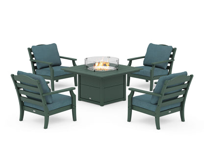 Draper James™ by  POLYWOOD® Savannah 5-Piece Deep Seating Set with Fire Pit Table in Green / Ocean Teal