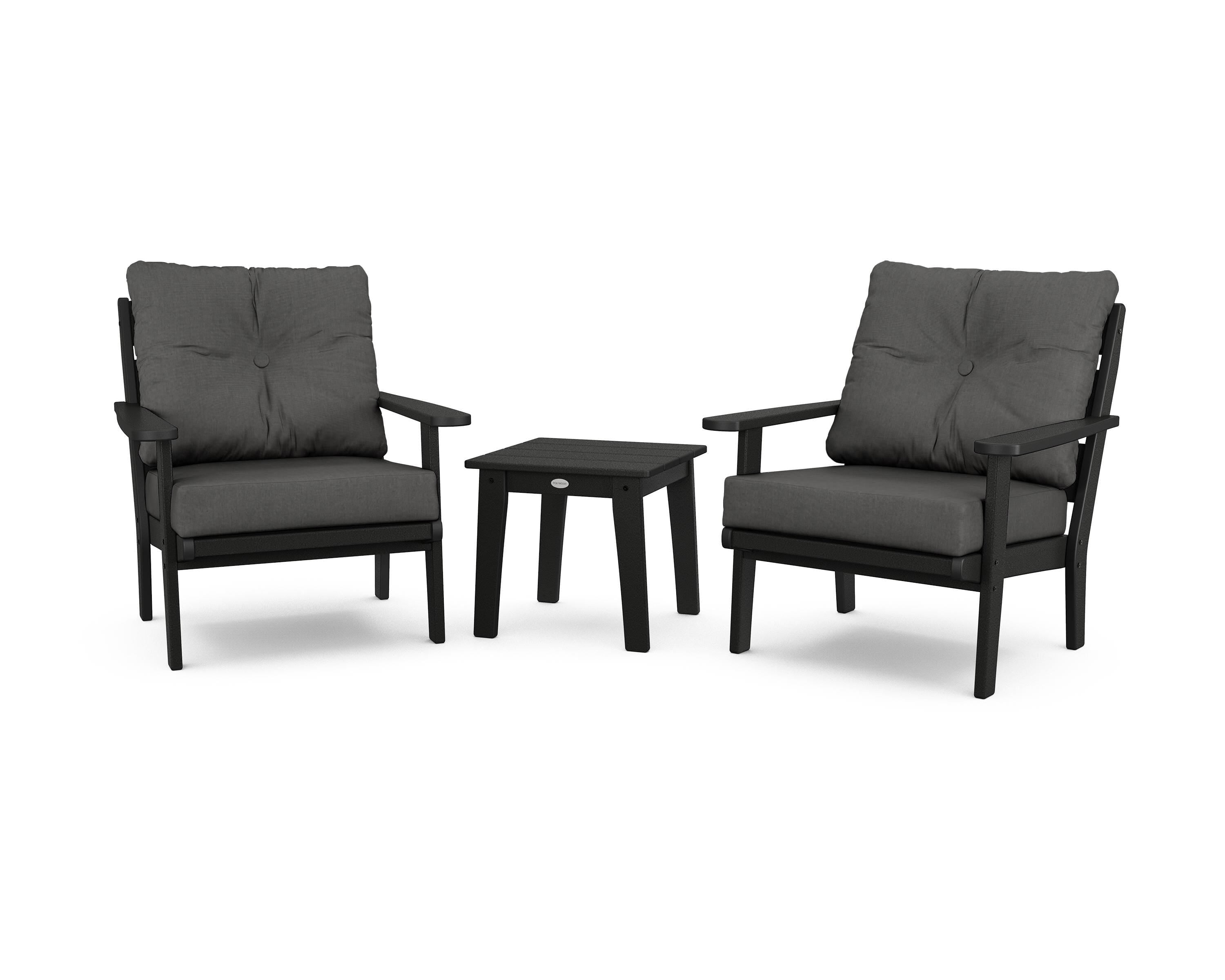 POLYWOOD® Lakeside 3-Piece Deep Seating Chair Set in Black / Spectrum Carbon