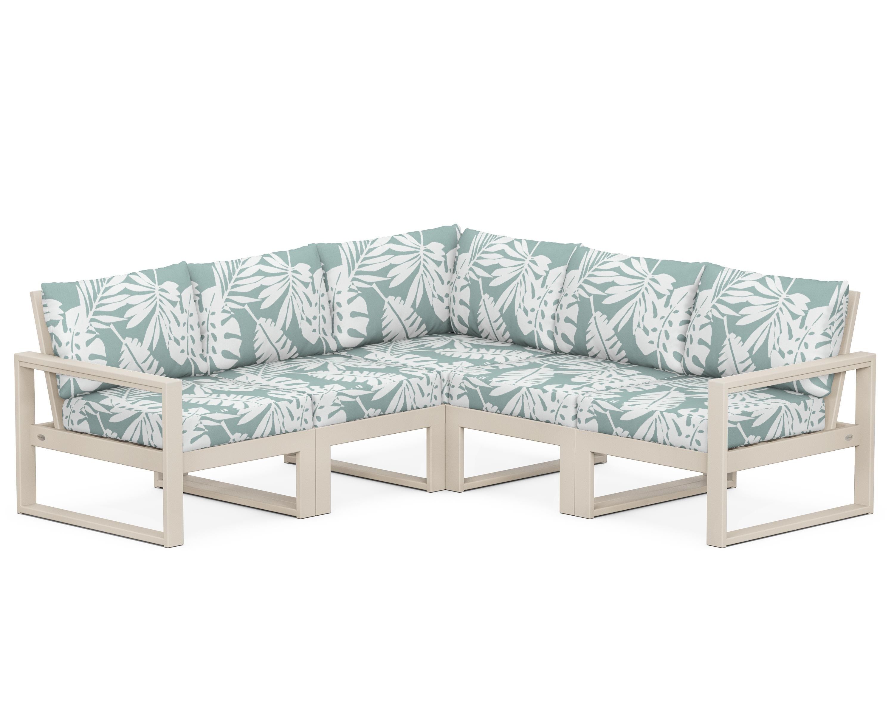 POLYWOOD® EDGE 5-Piece Modular Deep Seating Set in Sand / Leaf Glacier Spa