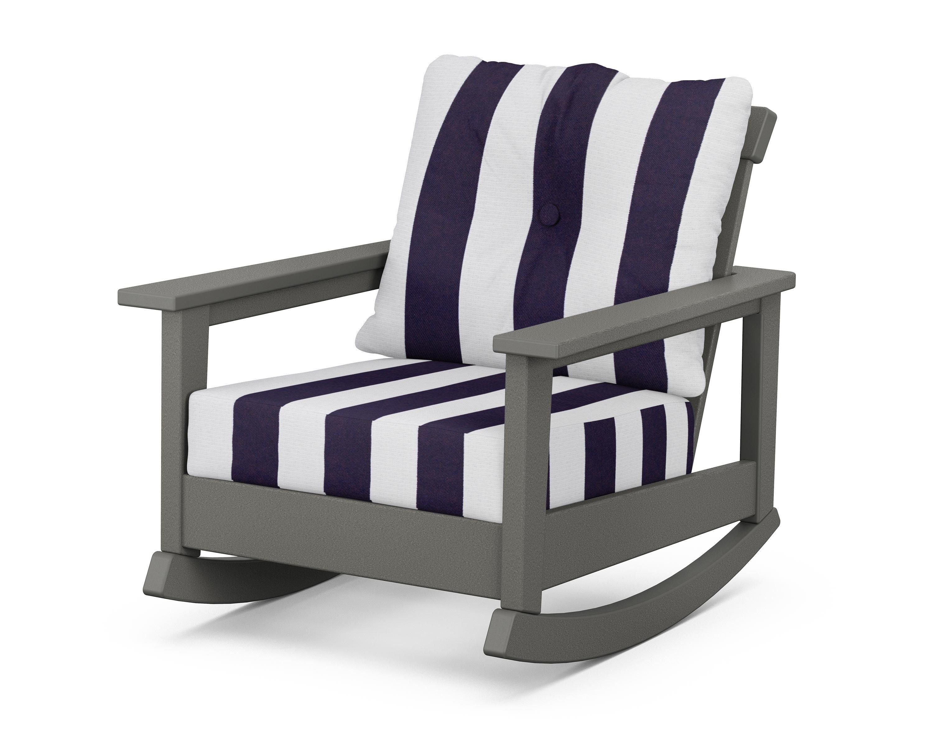 POLYWOOD® Prescott Deep Seating Rocking Chair in Slate Grey / Cabana Stripe Navy