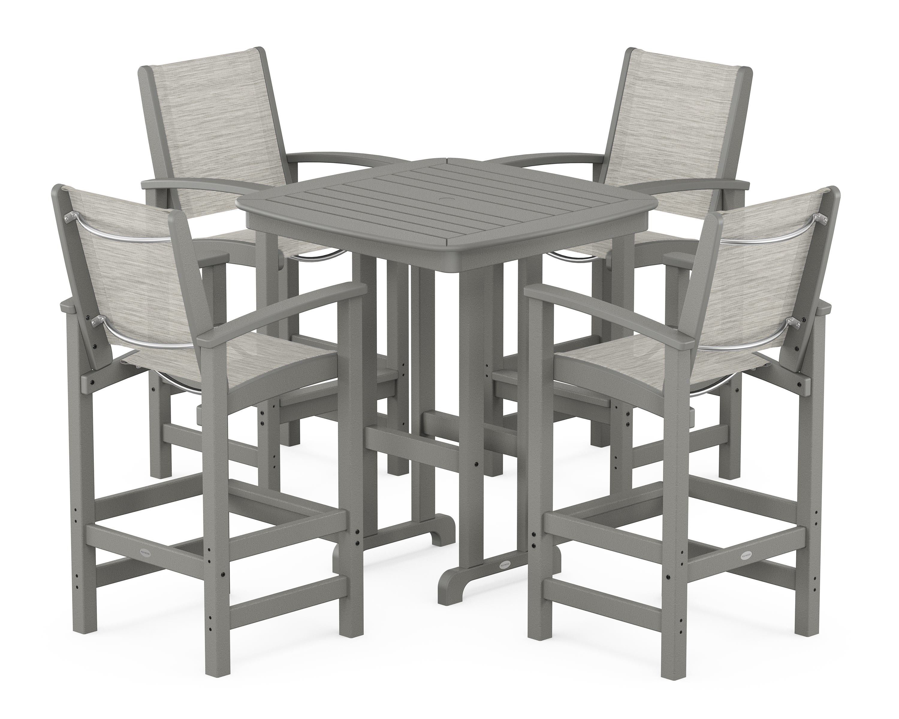 POLYWOOD® Coastal 5-Piece Bar Set in Slate Grey / Birch Sling
