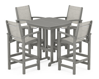 POLYWOOD® Coastal 5-Piece Bar Set in Slate Grey / Birch Sling