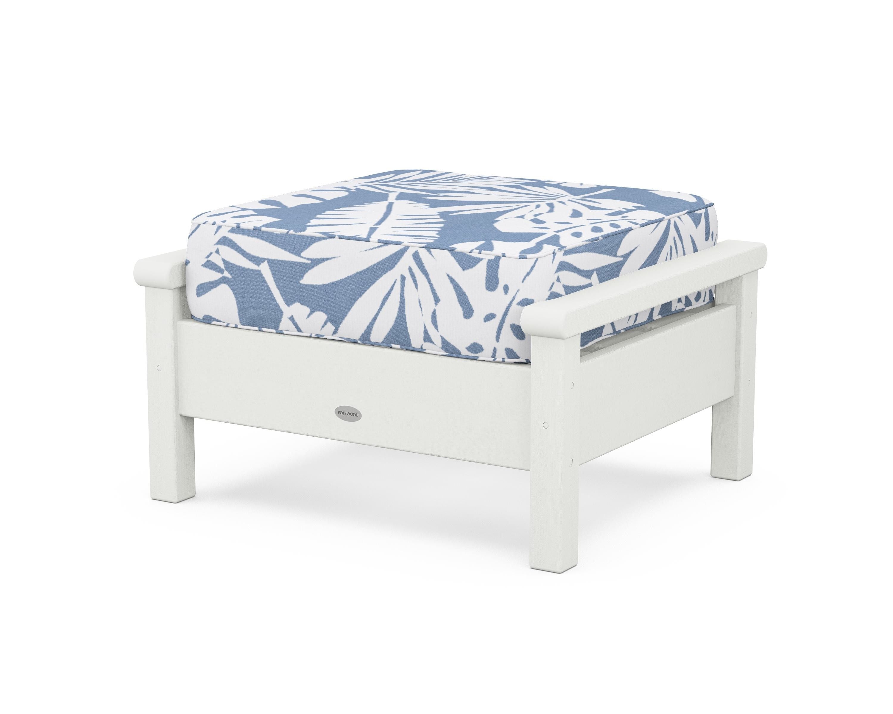 POLYWOOD® Harbour Deep Seating Ottoman in Vintage White / Leaf Sky Blue