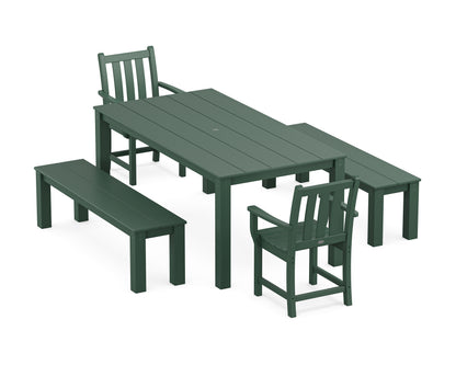 POLYWOOD® Traditional Garden 5-Piece Parsons Dining Set with Benches in Green