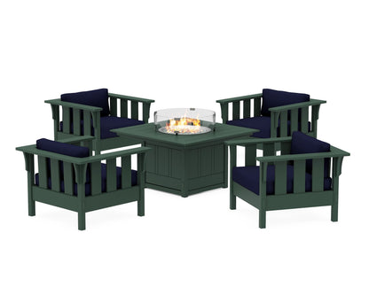 Martha Stewart by POLYWOOD® Acadia 5-Piece Deep Seating Set with Fire Pit Table in Green / Navy