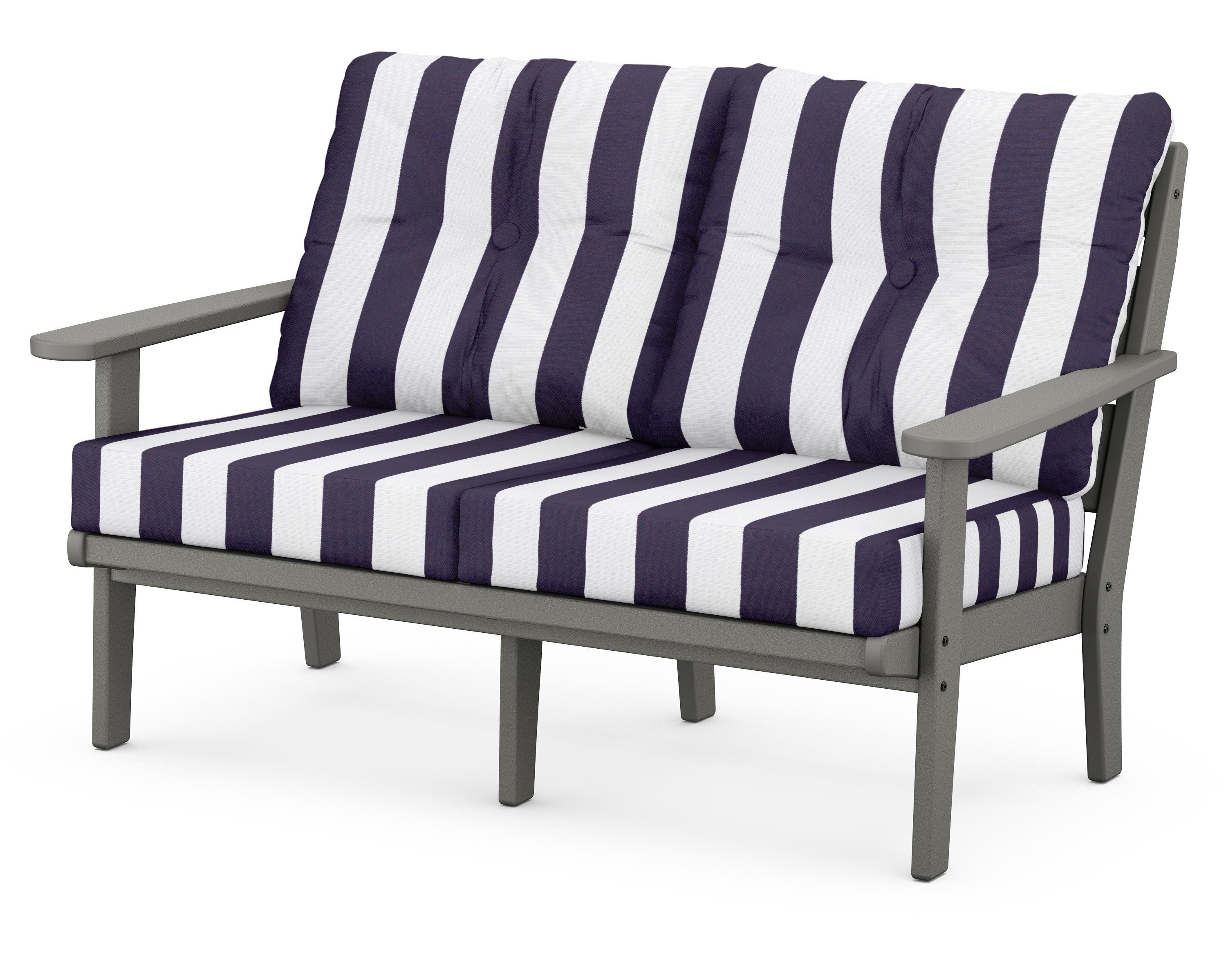 POLYWOOD® Lakeside Deep Seating Loveseat in Slate Grey / Cabana Stripe Navy