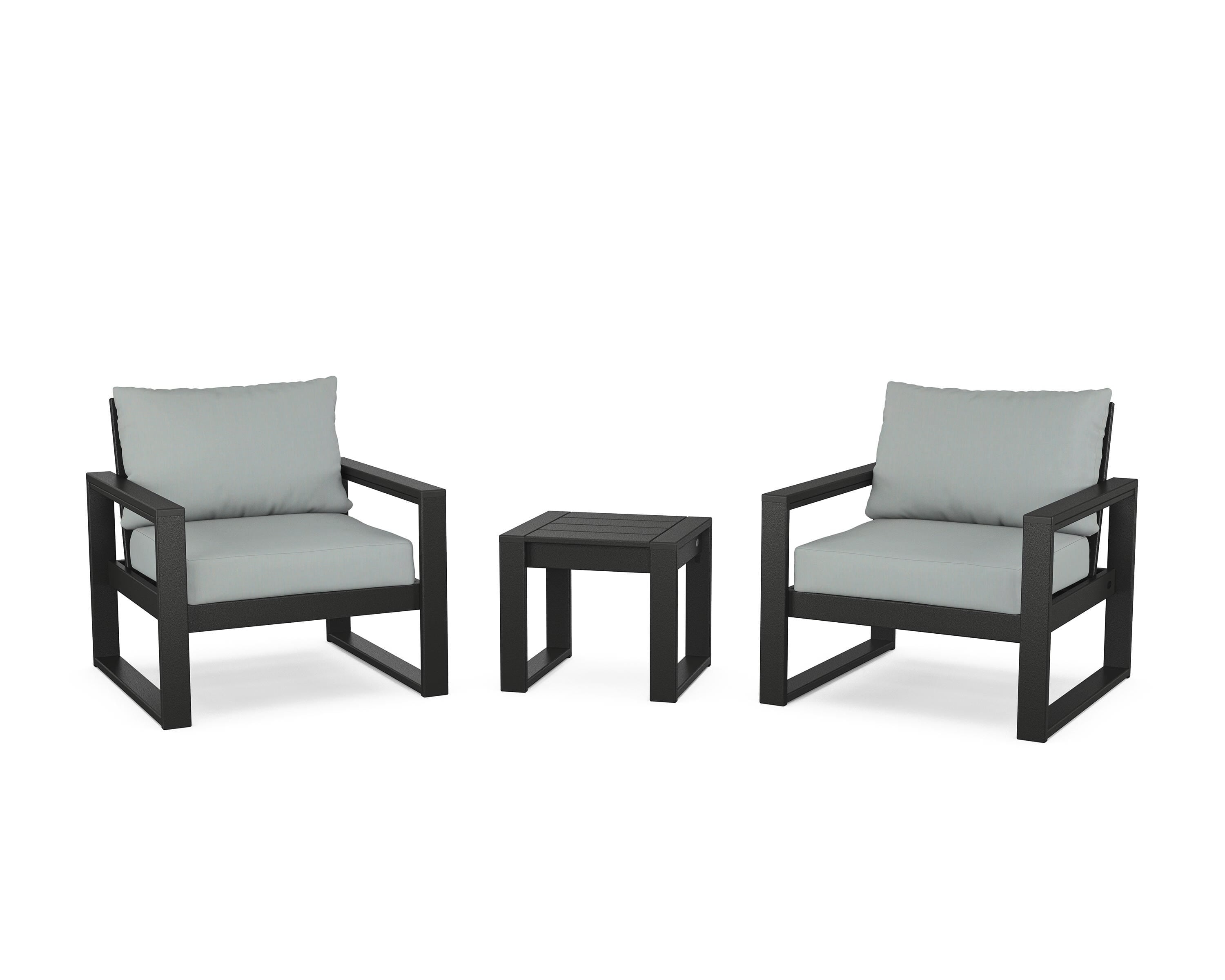 POLYWOOD® EDGE Sectional 3-Piece Deep Seating Set in Black / Spa