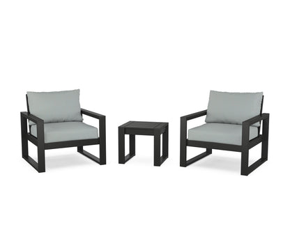 POLYWOOD® EDGE Sectional 3-Piece Deep Seating Set in Black / Spa