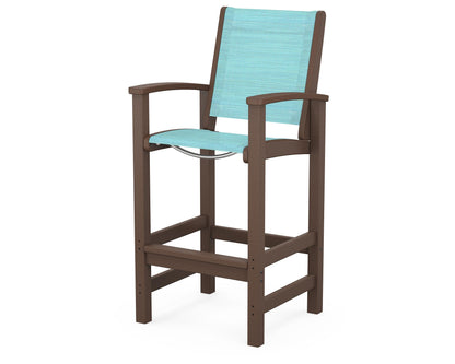 POLYWOOD® Coastal Bar Chair in Mahogany / Dupioni Aquamarine Sling