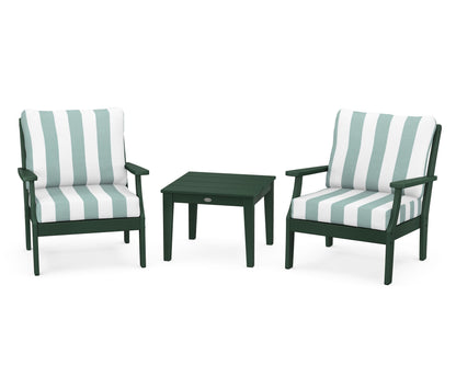 POLYWOOD® Braxton 3-Piece Deep Seating Set in Green / Cabana Stripe Glacier Spa
