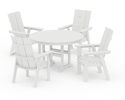 POLYWOOD® Modern Curveback Adirondack 5-Piece Round Farmhouse Dining Set in White