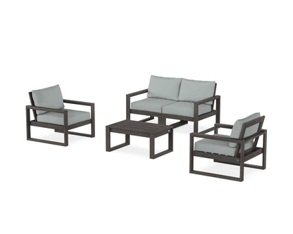 POLYWOOD® EDGE Sectional 4-Piece Deep Seating Set with Loveseat in Vintage Coffee / Spa