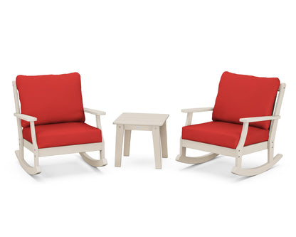 POLYWOOD® Braxton 3-Piece Deep Seating Rocker Set in Sand / Crimson Linen