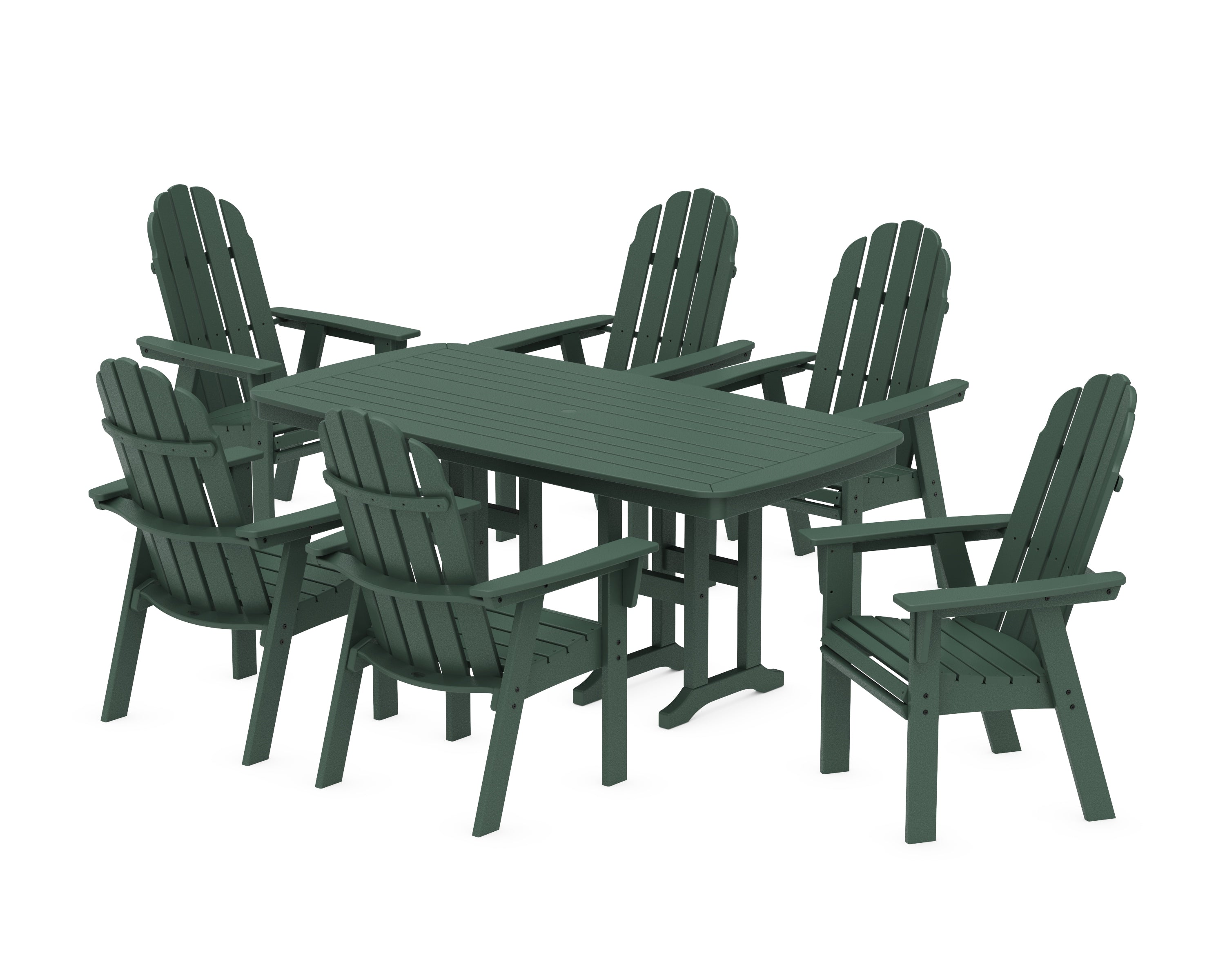 POLYWOOD® Vineyard Curveback Adirondack Chair 7-Piece Dining Set in Green
