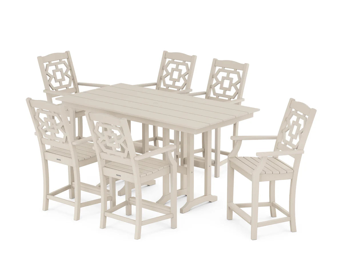 Chinoiserie Arm Chair 7-Piece Farmhouse Counter Set