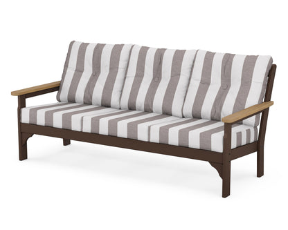 POLYWOOD® Vineyard Deep Seating Sofa in Mahogany / Natural / Cabana Stripe Grey Mist