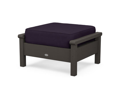 POLYWOOD® Harbour Deep Seating Ottoman in Vintage Coffee / Navy Linen