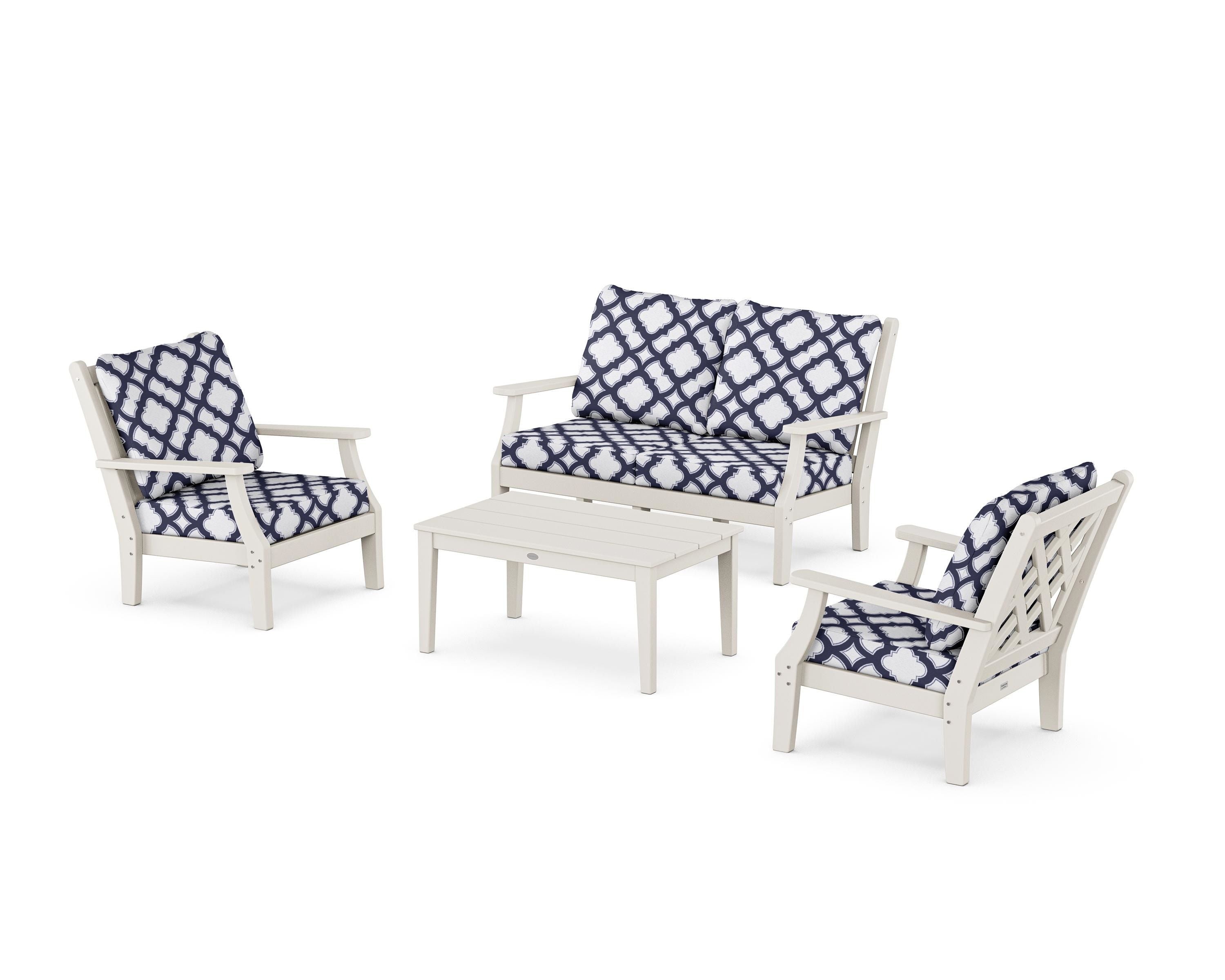 Country Living Wovendale 4-Piece Deep Seating Set with Loveseat in Sand / Trellis Navy