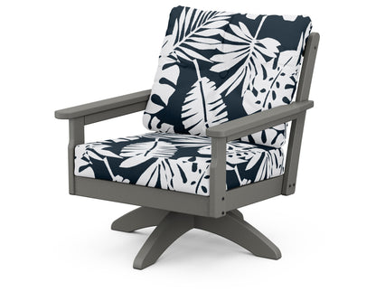 POLYWOOD® Vineyard Deep Seating Swivel Chair in Slate Grey / Leaf Marine Indigo